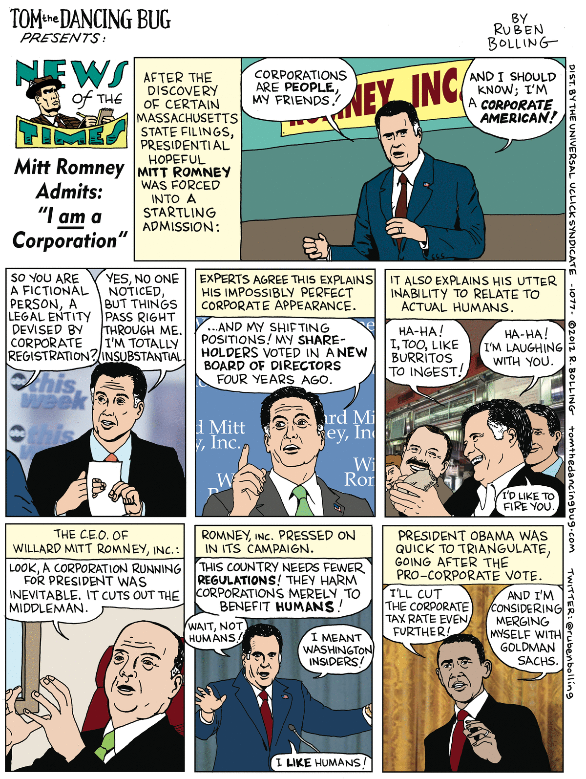 Tom the Dancing Bug Comic Strip for March 02, 2012 