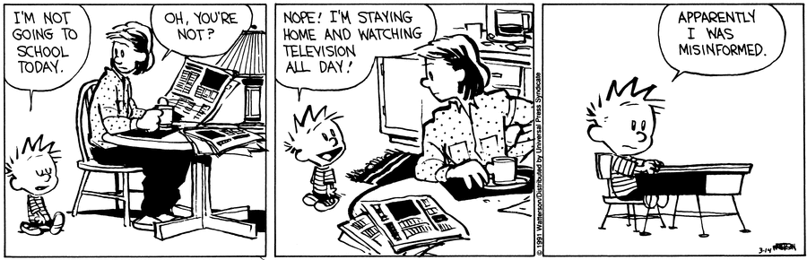 Calvin and Hobbes Comic Strip for March 14, 1991 