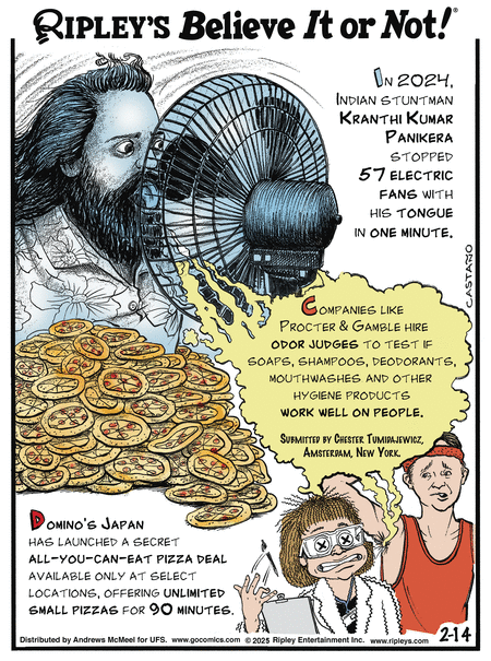Ripley's Believe It or Not Comic Strip for February 14, 2025 