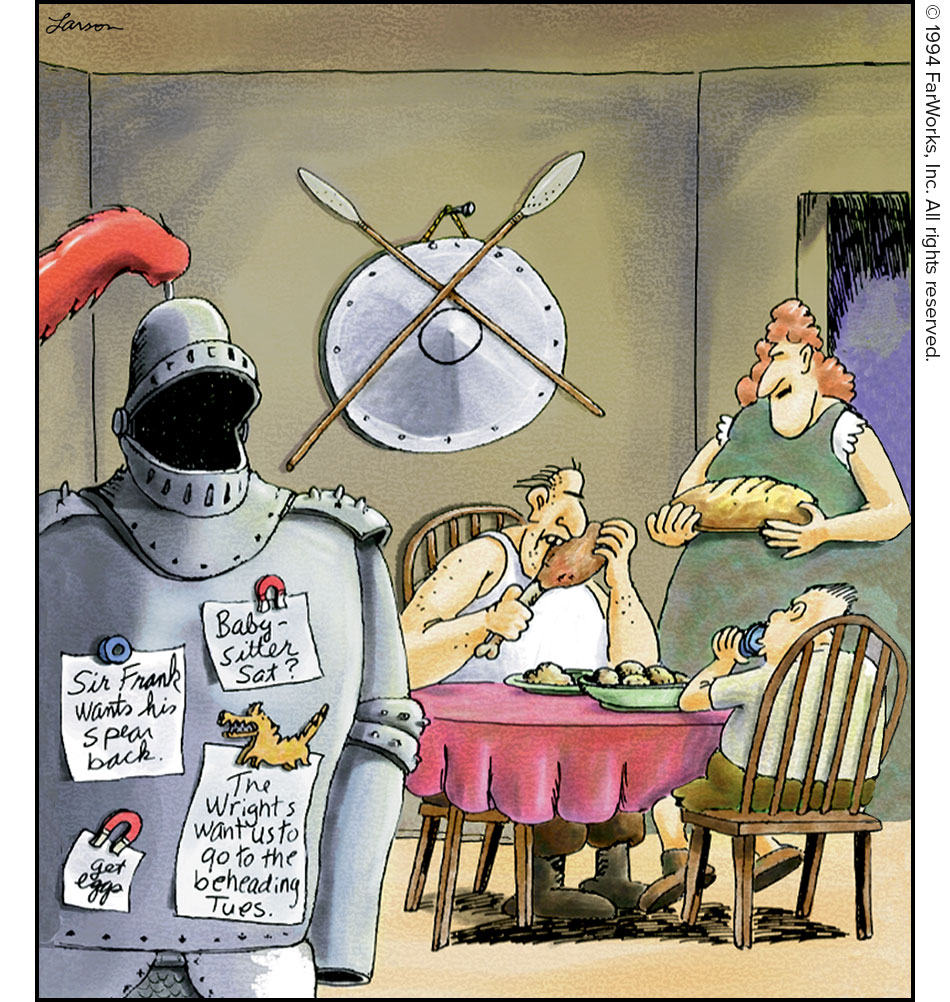 Sir Frank wants his spear back.  Baby - sitter sat?  get eggs  The Wrights want us to go to the beheading Tues. 