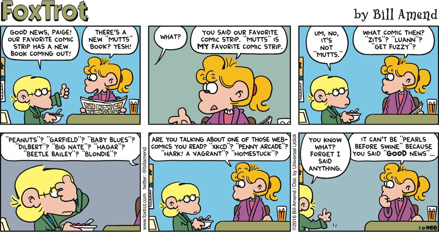FoxTrot Comic Strip for March 20, 2016 