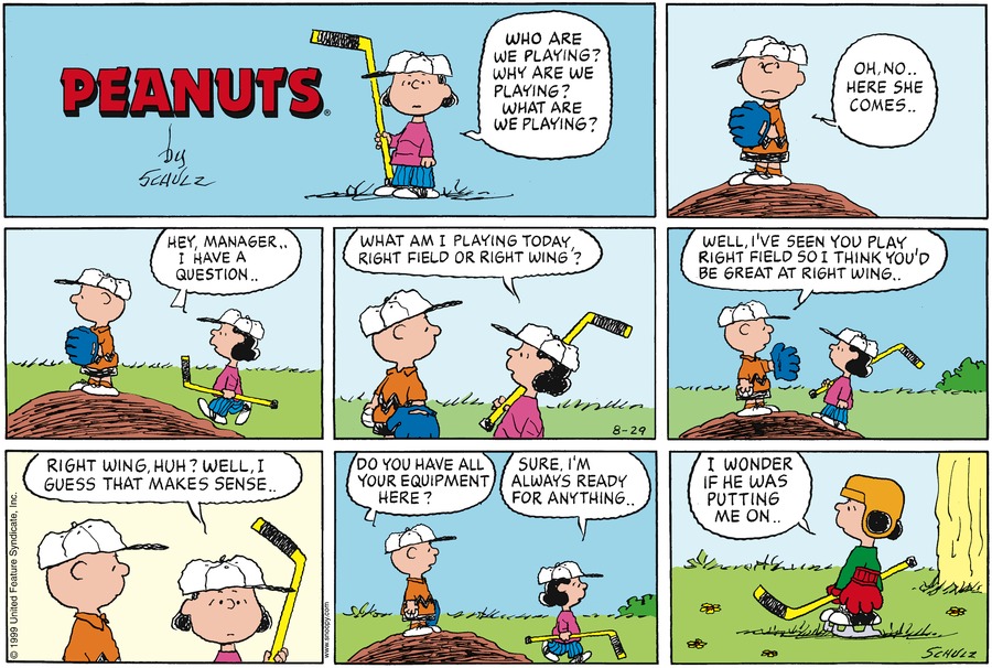 Peanuts Comic Strip for August 29, 1999 