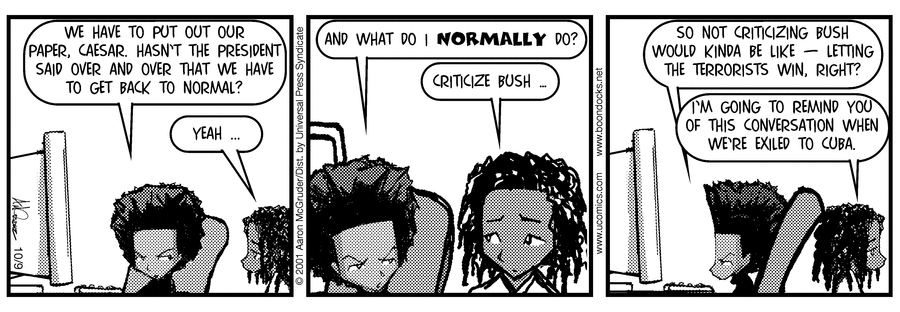 The Boondocks Comic Strip for October 09, 2001 
