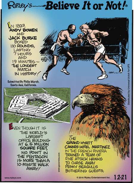 Ripley's Believe It or Not Comic Strip for December 21, 2016 