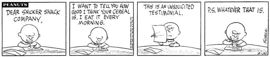 Peanuts Comic Strip for March 30, 1960 