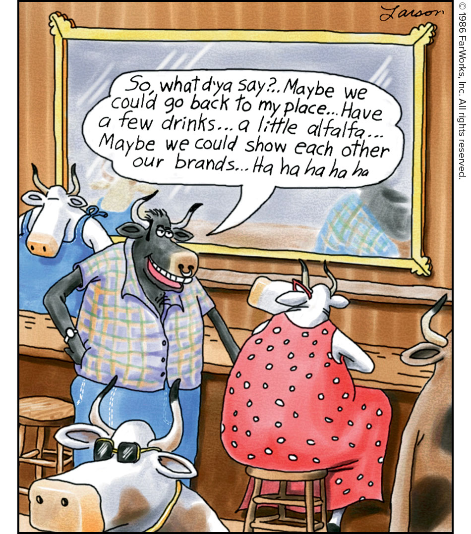 So, what d’ya say? … Maybe we could go back to my place … have a few drinks … a little alfalfa … Maybe we could show each other our brands … ha ha ha ha ha