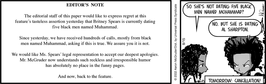 The Boondocks Comic Strip for August 15, 2002 