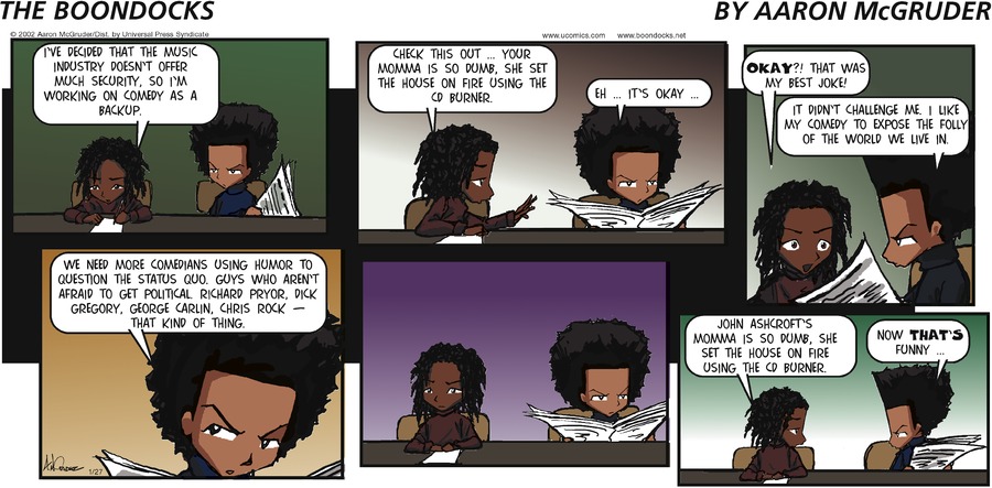 The Boondocks Comic Strip for January 27, 2002 