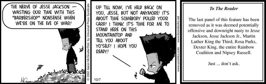 The Boondocks Comic Strip for October 07, 2002 