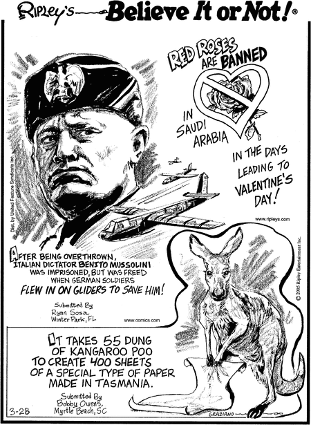 Ripley's Believe It or Not Comic Strip for March 28, 2005 